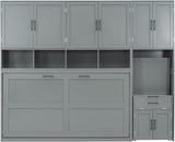 Virubi Twin Horizontal Murphy Bed with Desk and Wardrobe Closet,Wood Twin Folding Murphy Wall Bed with Storage Shelves Cabinets and Drawers for Adult (Grey) Virubi