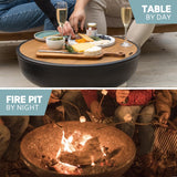 DENKOE Cast Iron Fire Pit Table with Lid, Extra Thick and Heavy Duty Fire Bowl, Deep Round Firepit for Outdoor Bonfire Gatherings, Wood Burning Firepits for Outside Patio, Modern Outdoor Fire Pits DENKOE