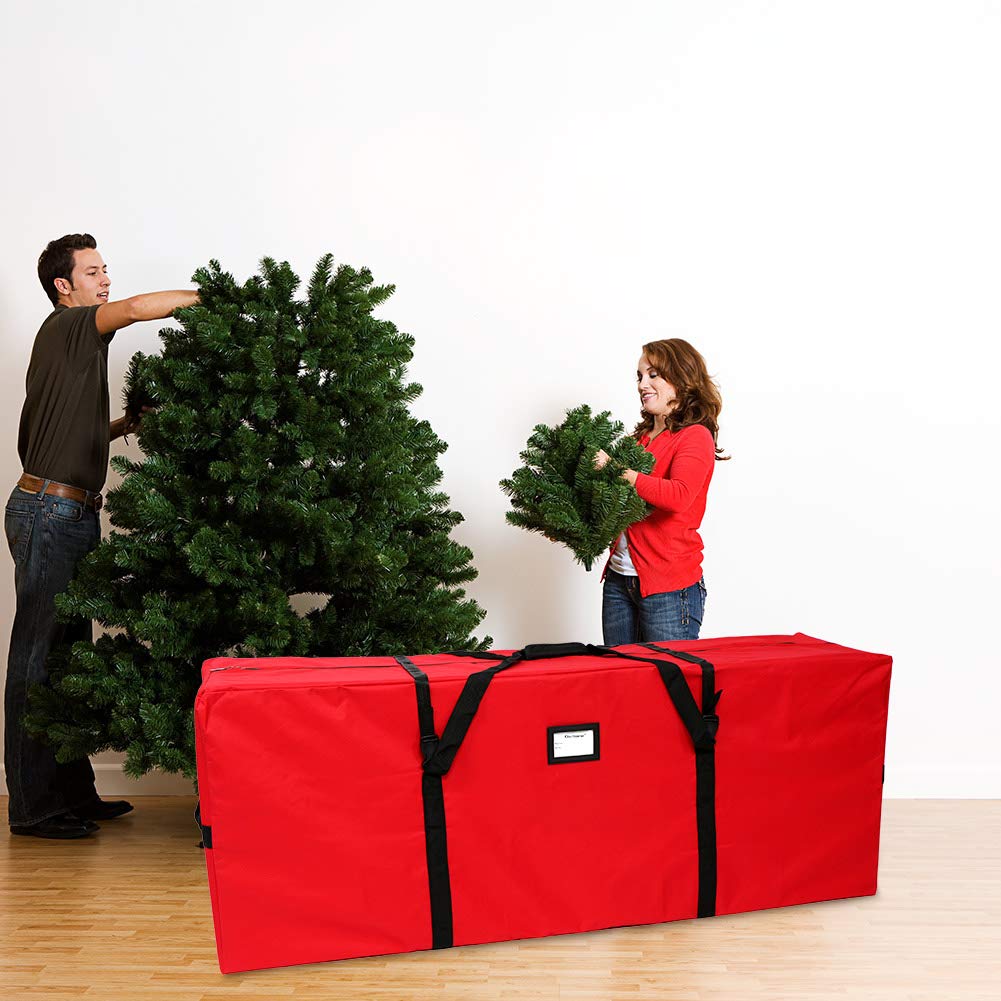 OurWarm Christmas Tree Storage Bag Extra Large Heavy Duty Storage Containers for 8 Ft Artificial Tree 600D Oxford Xmas Holiday Tree Storage Bags with Reinforced Handles Zipper, Red 50" x 15" x 20"