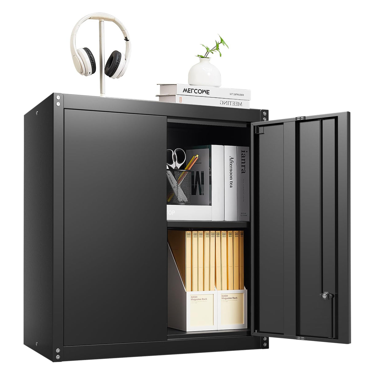 IRONFFICE Metal Wall Storage Cabinet,Steel Garage Hanging Cabinet,Black Cabinets for Storage Wall,Locking Wall Cabinet Small for Home Office,Kitchen IRONFFICE