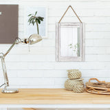 Emaison 16 X 12 Inch Rustic Wood Framed Wall Mirror with Hanging Rope for Farmhouse Decor, for Entryway, Bedroom, Bathroom, Dresser, Wash White EMAISON
