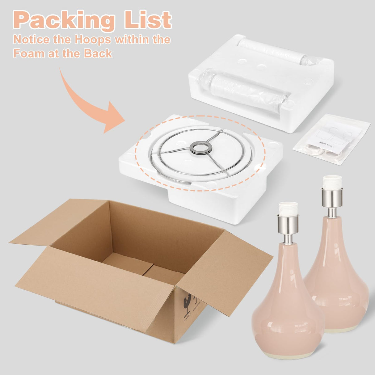 Seealle 19.4" Modern Ceramic Table Lamps for Night Stands - Bedside Lamps Set of 2 for Nightstand, Pink Bedroom Lamp for Living Room Cute Desk End Table Office Guest Room Dresser Rocker Swtich Seealle