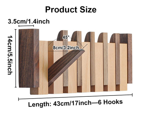 OLETNY Coat Rack Wall Mount Wood, Wood Coat Rack Wall Mount with 6 Flip-Down Magnetic Hooks Piano Wall Coat hanger for Entryway, Bathroom, Bedroom, Kitchen OLETNY