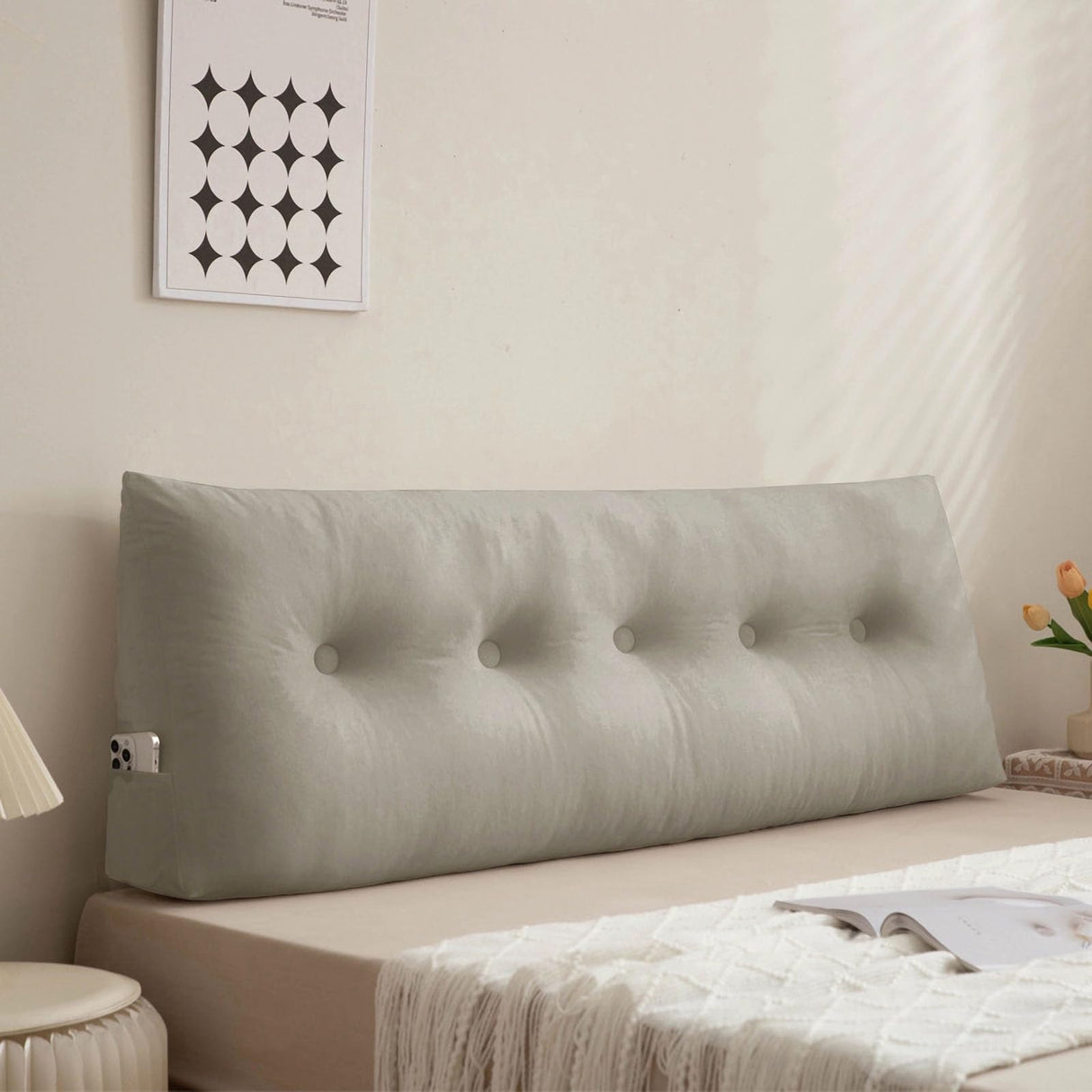 UUluhao Wedge Pillows Headboard Twin XL for Dorm Light Grey Headboard Backrest Pillows for Sitting Up in Daybed and Bunk Beds Large Bolster Lumbar Support Leg Positioning Cushion,39 * 4.7 * 15.7in UUluhao