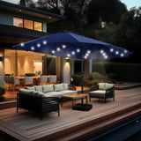 GREEN PARTY 15 ft Rectangle Patio Umbrella with Solar Lights and Base Included, Double-Sided Market Table Umbrella with Crank, Large Outdoor Umbrellas for Patio Poolside Garden Backyard, Navy Blue GREEN PARTY