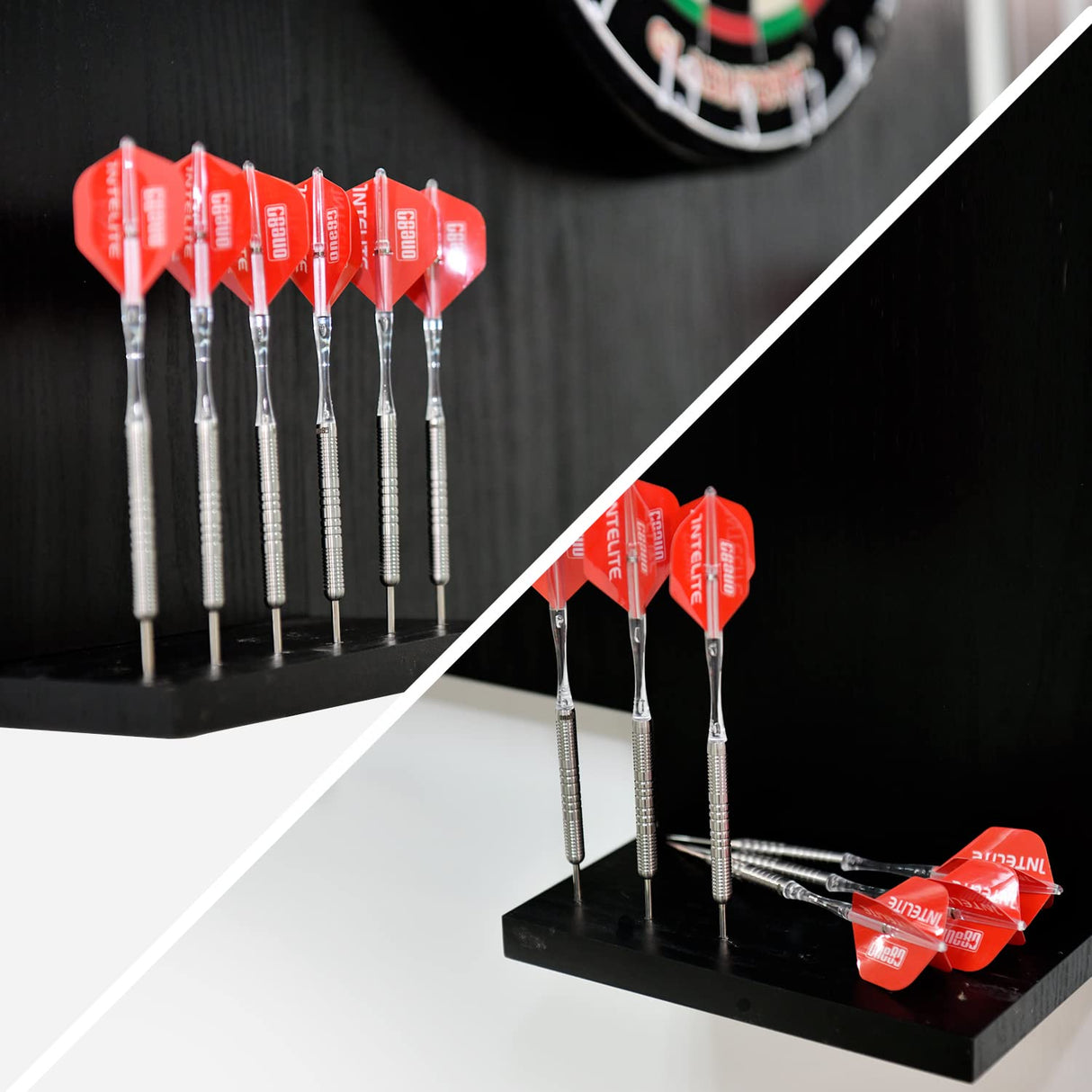 ONE80 Knock-down Dartboard Backboard for A Large Area of Wall Protection Free Combination for Various Set-up Options Wooden Backboard with Black Veins Mounting Kits and Instructions Included Dartboard ONE80