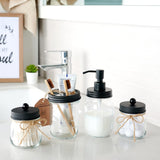 Amolliar Mason Jar Bathroom Accessories Set 4 Pcs -Lotion Soap Dispenser & 2 Cotton Swab Holders & Toothbrush Holder - Rustic Farmhouse Decor, Bathroom Home Decor, Perfect Decorating Idea (Black) Amolliar