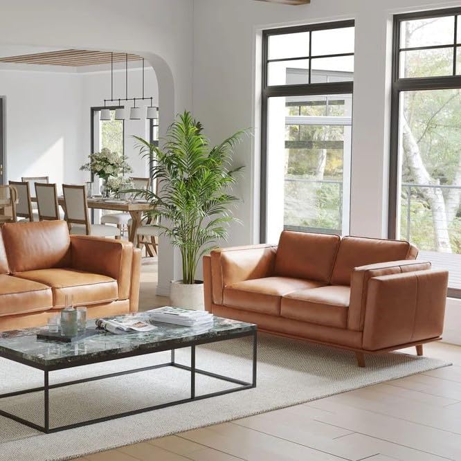 Valencia Artisan Full Leather Sofa 88” - Pure Full Italian Nappa Leather Couch, Solid Wood Accent, Ultimate Comfort, Cognac Tan VALENCIA THEATER SEATING