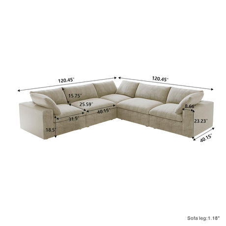 WJShome Cloud Modular Sectional Sofa,160.6" Down Filled 5 Seater Couch,V Shaped Oversized Convertible Sectional Sofa for Living Room,Covers Removable & Washable, Khaki WJShome