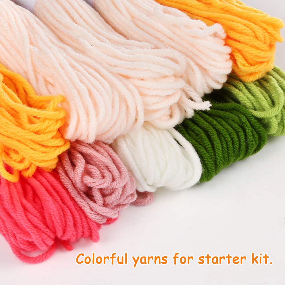 Pllieay Punch Needle Embroidery Starter Kits for Kids and Adults Beginners, Include Instructions, Punch Needle Fabric with Floral Pattern, Yarns, Embroidery Hoops and Threader Tools Pllieay