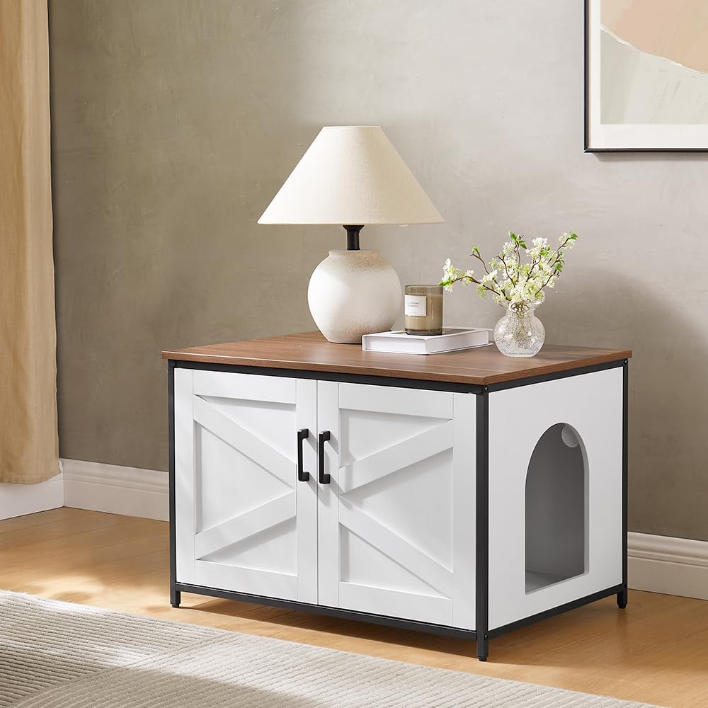 unipaws Extra Large Cat Litter Box Enclosure Furniture with Top Opening, XL Washroom Bench for Cats with Removable Divider, Jumbo Automatic Litter Box Cover and Hidden Cat Box unipaws