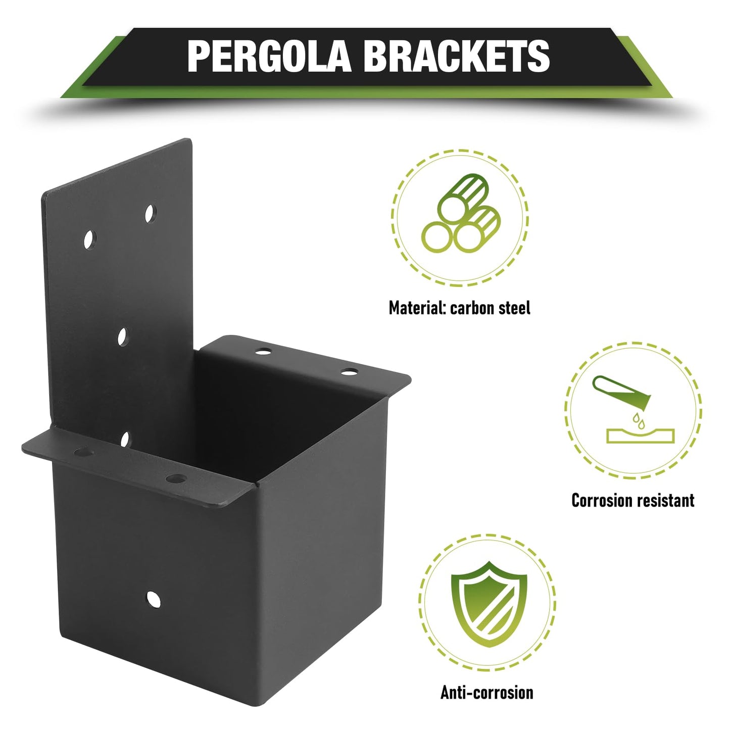 4 Pcs Pergola Brackets，4“x 4"(Actual 3.6 "x 3.6")Post Top Rafter Brackets,Gazebo Brackets Wall Mount Bracket Kit for Wood Posts Pergola Post Connector Or Deck Railing - WoodArtSupply