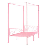 VEVOR Canopy Bed Frame Twin Size, Metal Canopy Bed with Minimalist Headboard & Four Posters Design, Heavy Duty Steel Slats Support, Underbed Storage Space, No Box Spring Needed, Easy Assembly, Pink VEVOR