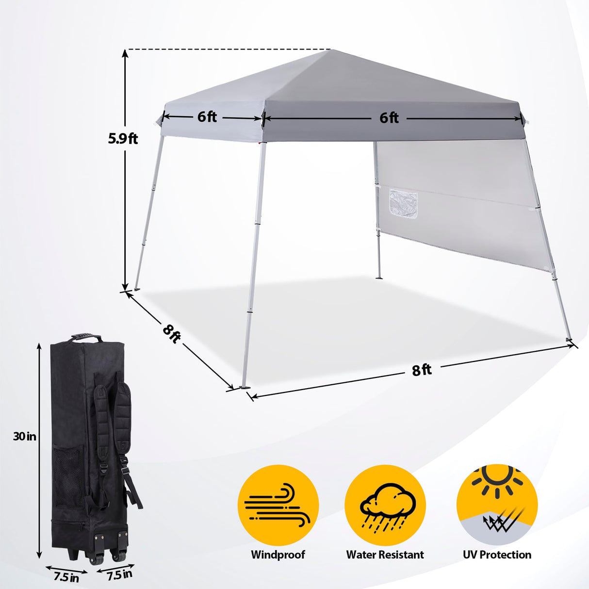 Smartxchoices 8 x 8 FT Pop Up Canopy Tent - Instant Outdoor Canopy with Wheeled Carry Bag, 4 Ropes, Straight Legs, Stakes, Height Adjustable Outdoor Tent Sun Protection Beach Shelter，Silver Grey Smartxchoices