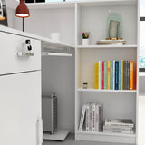 ECACAD Reception Desk with Lockable Drawer, Open Shelves & Keyboard Tray, Office Desk Reception Counter Table with Cabinet and Black Stickers, White (55.1”W x 43.3”D x 43.3”H) ECACAD