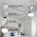 KENSID 48 Inch White Ceiling Fans with Lights and Remote,Low Profile Flush Mount Modern Ceiling Fan with Light, 5 Blades,Dimmable LED Light,6 Speed DC Motor,Indoor Outdoor Ceiling Fan for Bedroom KENSID