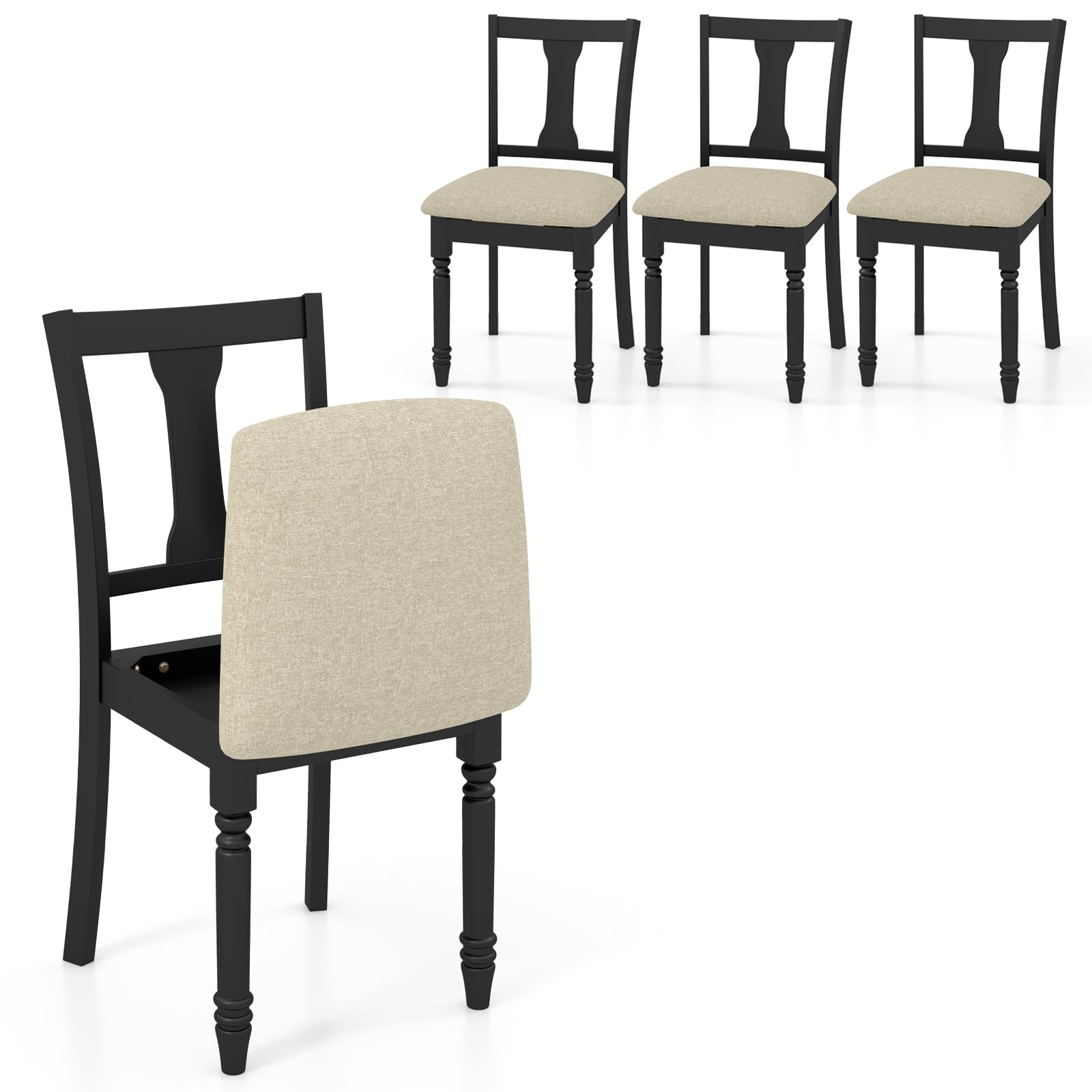 Giantex Wood Dining Chairs Set of 4, Farmhouse Dining Room Chair with Cushion Seat, Armless Wooden Dining Side Chairs with Solid Acacia Wood Frame, Max Load 350 Lbs, Upholstered Kitchen Chair - WoodArtSupply