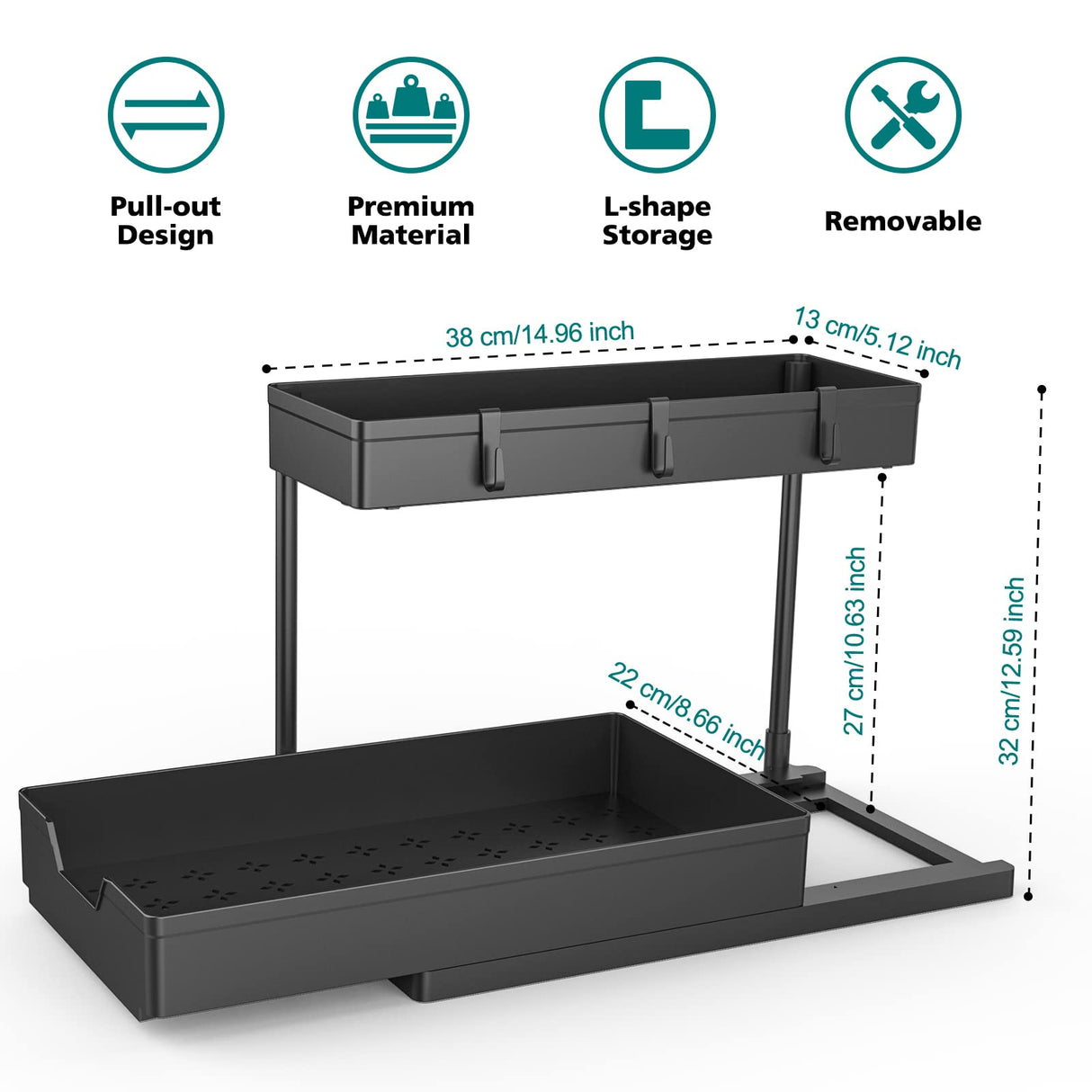2-Tier Under Sink Organizers, 2 Pack Sliding L-shape Cabinet Organizers Narrow Space Storage Multi-purpose Sink Organizer for Bathroom Kitchen Drawer(Black 2 ) NATURE'S SOURCE