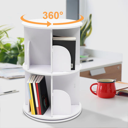 KONGKUNI 2-Tier Rotating Bookshelf Tower - Modern White 360-Degree Spinning Bookcase for Small Spaces - WoodArtSupply