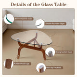 Glass Coffee Tables for Living Room, Triangle Coffee Table with Non-Tip Rubber Wood Base, Morden Tea Table with Tempered Glass Top | Perfect for Homes with Kids/Pets, Office, Apartment (Brown) DUO GE MAO
