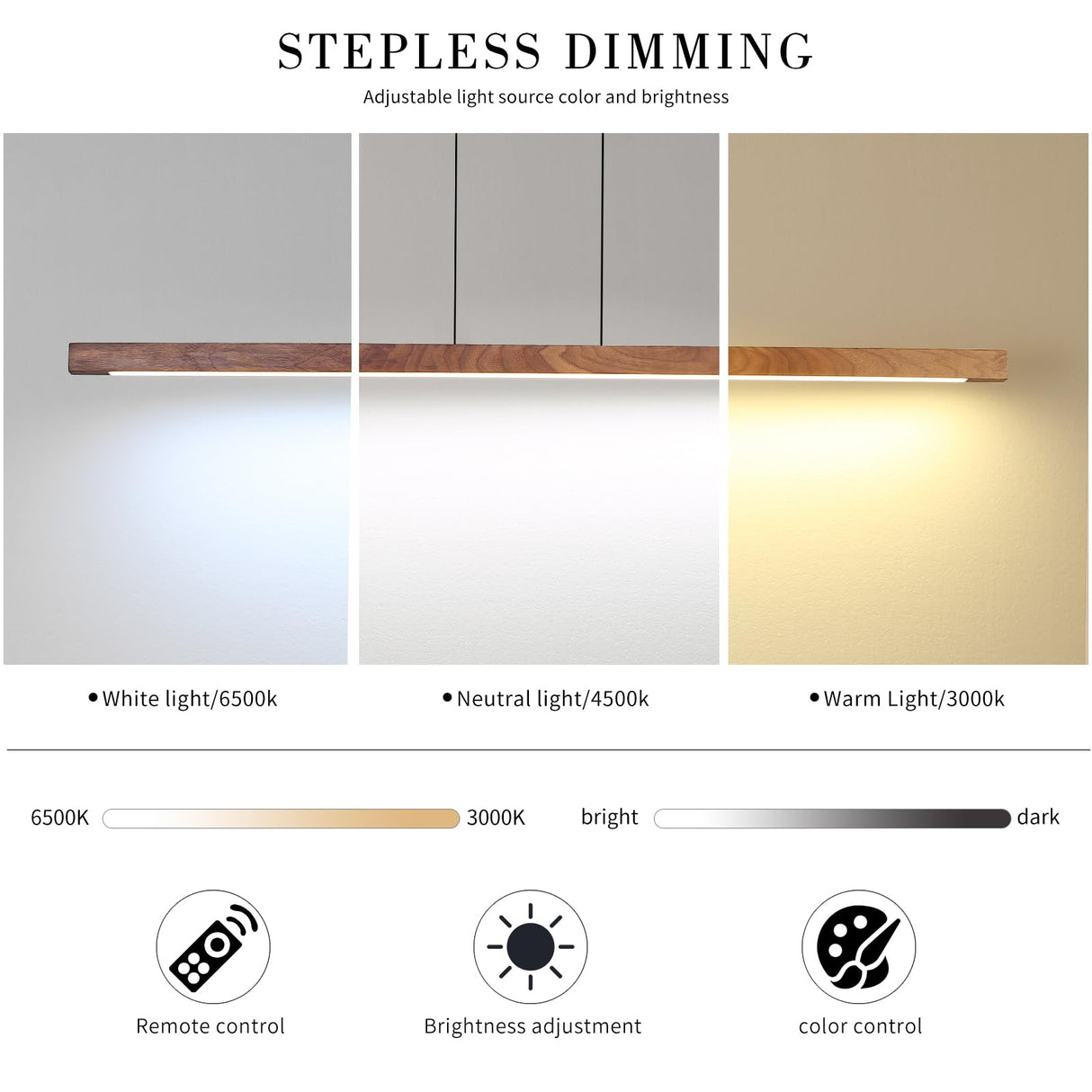 Mikeru Linear Chandelier, 47" Modern Chandelier Walnut LED Dimmable 3000k-6000k Wood LED Pendant Light, Hanging Light Fixture for Restaurant Bar Office Living Room Mikeru