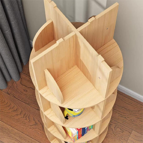 Gdrasuya10 3-Tier Natural Wood Rotating Bookshelf with 4 Legs for Easy Storage and Display Gdrasuya10