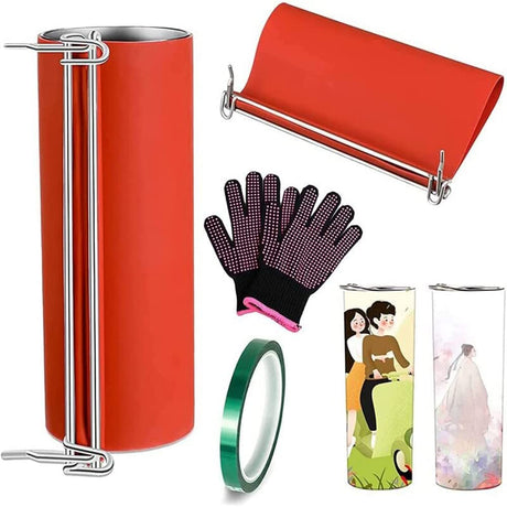 Silicone Sublimation Wrap for Seamless Sublimation Tumblers 20oz Silicone Wrap Mug Clamp 3D Wrap for Blanks Cup with Gloves, Transfer Tape for Sublimation Tumbler Heat Press Generic