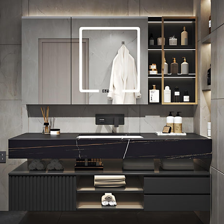 ZGNBSD Bathroom Vanity with Sink - Modern Floating Bathroom Vanity | LED Smart Medicine Cabinet Included | Multi-Layer Solid Wood Bathroom Vanity | Wall-Mounted Installation (Black, 60") ZGNBSD