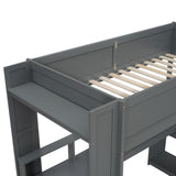 Twin Size Loft Bed - Wooden Gaming Loft Bed with Desk, Storage Shelves, Cabinets, Drawer, LED & Charging Station, Heavy Duty Bed Frame with Safety Guardrails for Bedroom Dormitory Guest Room, Grey Ibraccieni