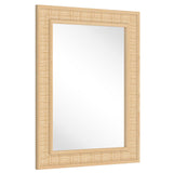 FUWU HOME Rattan Wall Mirror with Wooden Framed 24 X 32 inch Farmhouse Rectangle Wood Mirror for Modern Decorative Bathroom, Living Room, Entryway, Bedroom FUWU HOME