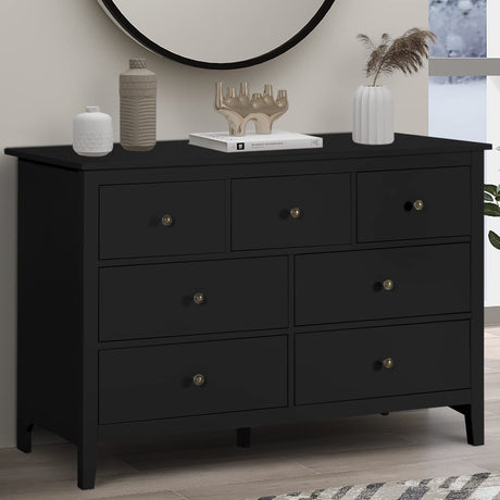 Vikiullf Black Dresser - Modern Dresser for Bedroom, Wooden 7 Drawer Dresser, Storage Cabinet for Bedroom,Living Room, Hallway, Entryway Vikiullf