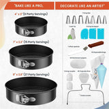 RFAQK 100PCs Cake Pan Sets for Baking - Baking Supplies with 3 Nonstick Springform Pans (4, 7, 9 Inch), Piping Tips, Cake Leveler – Multifunctional Cheesecake Pan, Baking Pans Set & eBook RFAQK