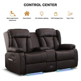 DUNELLA 66" Power Loveseat Recliner Sofa, Home Theater Seating with Console, Electric Recliner RV Sofa with USB/USB-C/Storage/Side Pocket/LED Light for Travel Trailers(Brown) DUNELLA