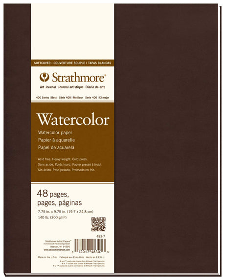 Strathmore 483-7 Softcover Watercolor Art Journal, 7.75" x 9.75", White, 24 Sheets Strathmore