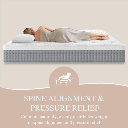 Sleepmax Full Mattress 14 Inch - Hotel-Collection Plush Hybrid Mattress Pain Relief - Deep Sleep Mattress Extra Lumbar & Hip Support - Fiberglass-Free Bed in a Box, CertiPUR-US Certified, 365-Trial