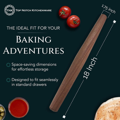 Top Notch Kitchenware Mahogany French Rolling Pin | Non-Stick Kitchen Tool | Tapered Solid Wood Design for Precise Bakin | Ideal for Professional & Home Bakers