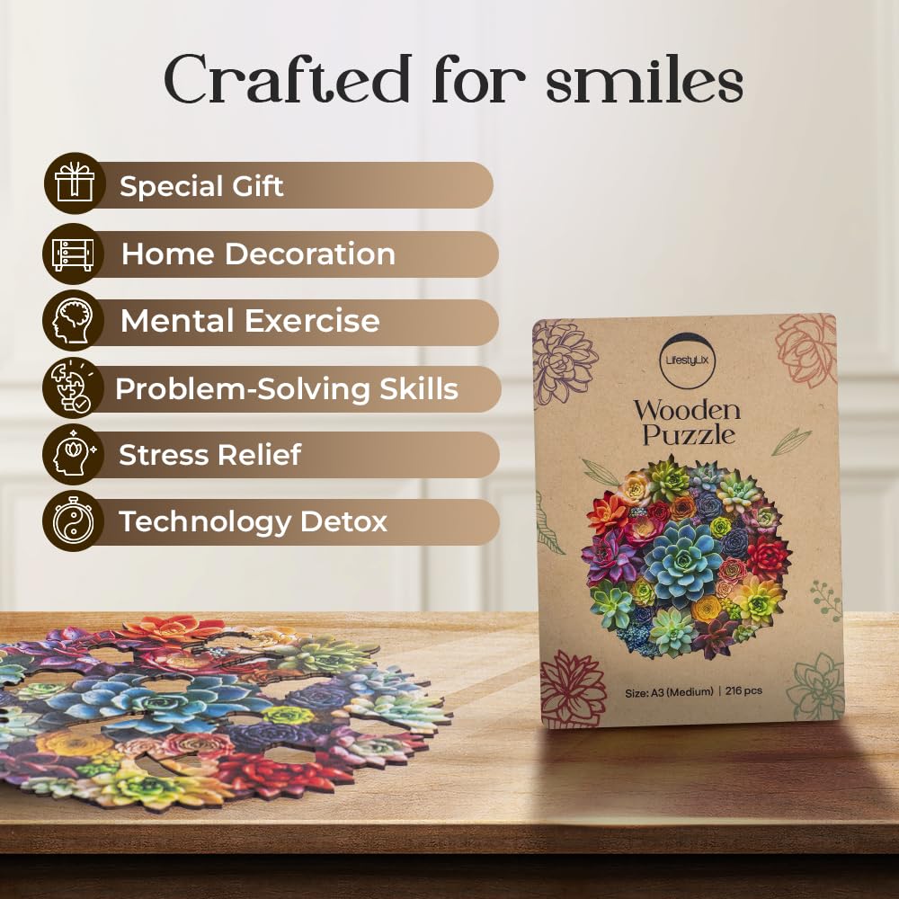 Wooden Puzzle for Adults, 216 pcs Puzzle, Wooden Jigsaw Puzzle, Jigsaw Puzzles, Succulent Puzzles, Rompecabezas de Madera LifeStyLix
