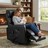 PELUMY Manual Recliner Chair with Heat & Vibration Massage, 360° Swivel Rocker Recliner with 155° Recline and Lumbar Heat, Compact Recliner for Living Room & Small Spaces (Breathable Leather, Black) PELUMY