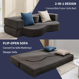 ijuicy Queen Size Convertible Floor Sofa Bed, Foldable Futon Sofa Bed, Foam Folding Mattress Sleeper, Leathaire Fabrics Floor Couch Lounge Sleeper Bed for Small Spaces (Dark Grey) ijuicy