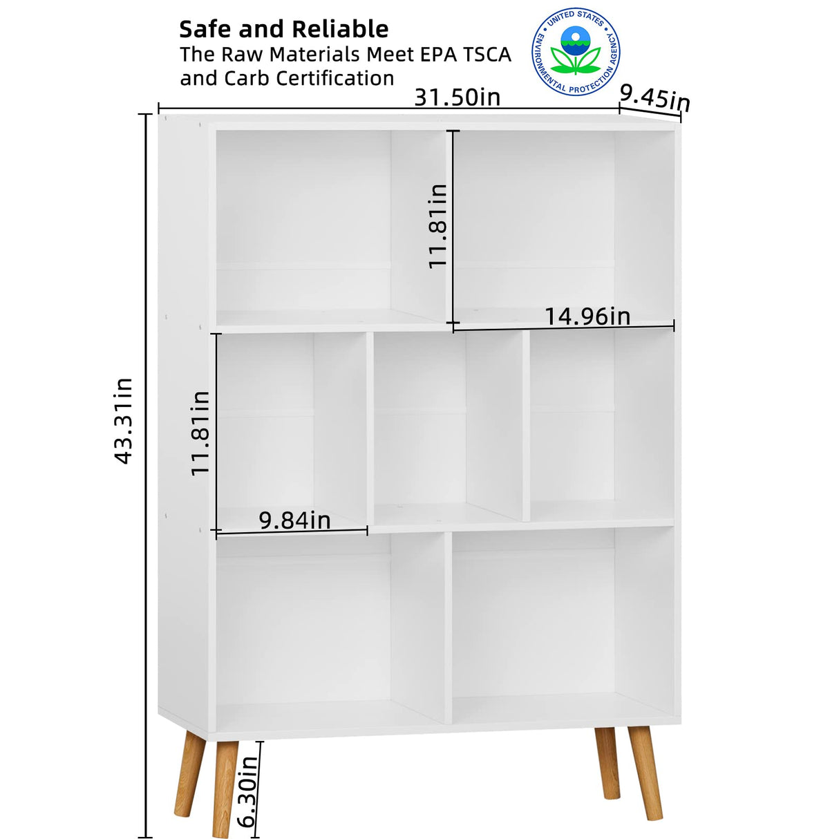 YAHARBO White Bookshelf,3 Tier Book Shelf with Legs, 7 Cube Minimalist Bookcase,Storage Organizer Shelves Display Bookcases for Bedroom,Living Room YAHARBO