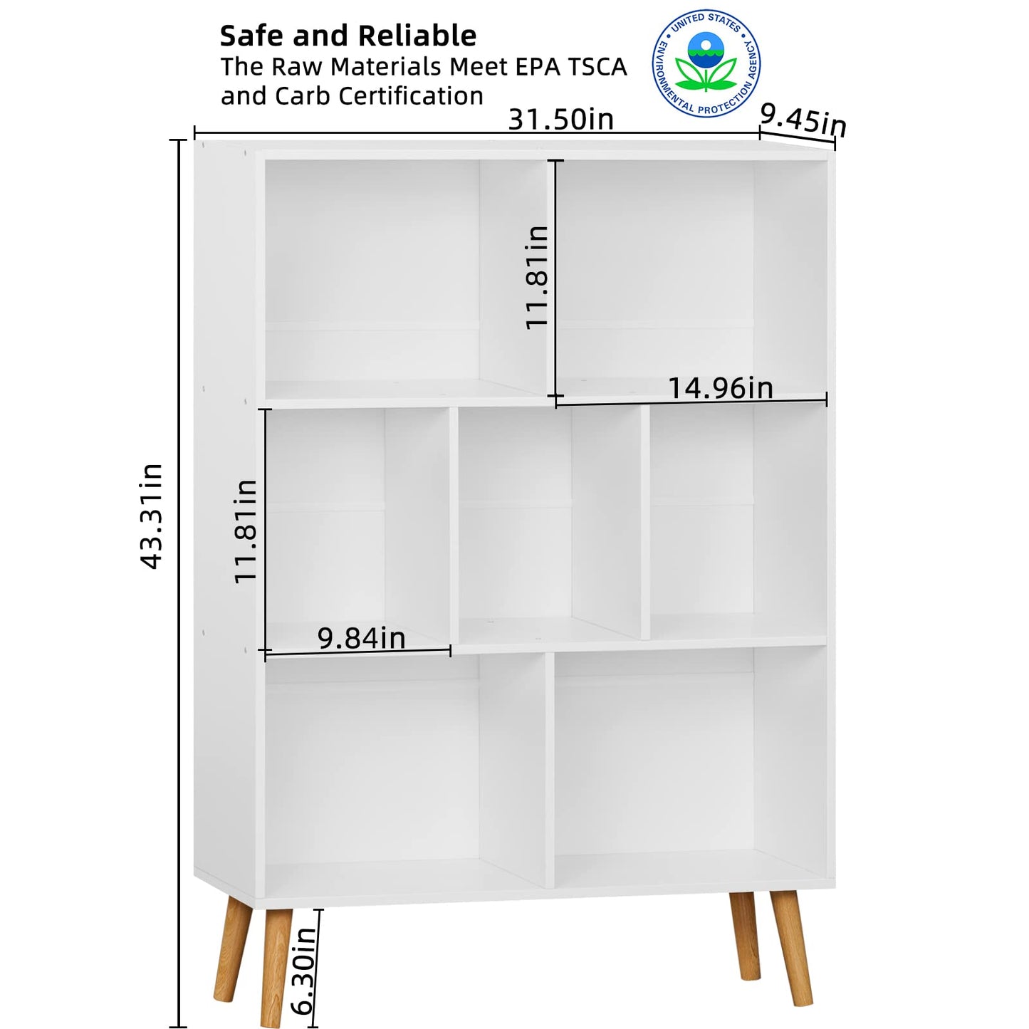 YAHARBO White Bookshelf,3 Tier Book Shelf with Legs, 7 Cube Minimalist Bookcase,Storage Organizer Shelves Display Bookcases for Bedroom,Living Room