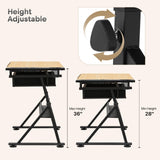 Athena Collection Drafting Table for Artists, Height Adjustable Drawing Table, Dual Desktop Art Desk Metal Frame Art Table Tiltable Craft Desk Paintings Work Station with Stool and Drawers, Natural Athena Collection