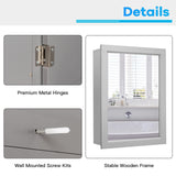 RELAX4LIFE Bathroom Medicine Cabinet with Mirror - Bathroom Wall Cabinet w/Single Door & Adjustable Shelf, Wood Mirrored Storage Cabinet Organizer, Recessed Bathroom Cabinet Wall Mount (Grey) RELAX4LIFE
