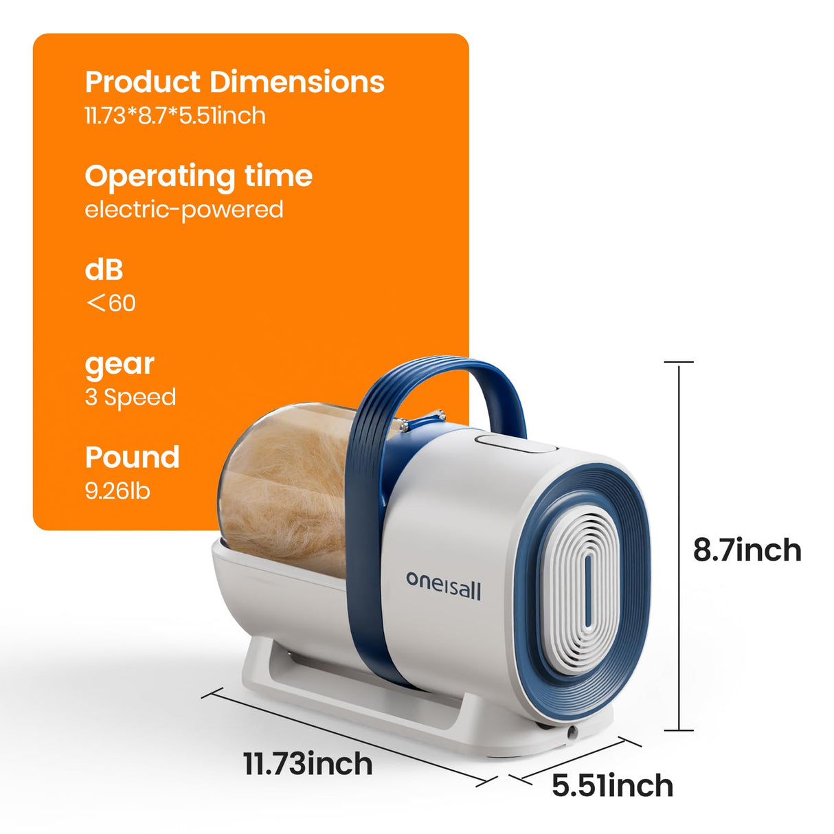 oneisall Dog Hair Vacuum & Dog Grooming Kit, Pet Grooming Vacuum with Pet Clipper Nail Grinder, 1.5L Dust Cup Dog Brush Vacuum with 7 Pet Grooming Tools for Shedding Pet Hair, Home Cleaning oneisall