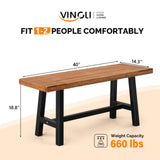VINGLI Outdoor Bench with Metal Legs Rustic, Wood Dining Bench Indoor Outdoor Porch Benches for Yard Garden Dining (40in) VINGLI