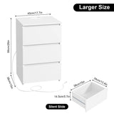 FOTOSOK White Nightstand, 26" H White Night Stand with Charging Station, White Nightstand with USB Ports & Power Outlets, Silent Slides, Wooden End Side Table Bedside Table with 3 Drawers for Bedroom FOTOSOK