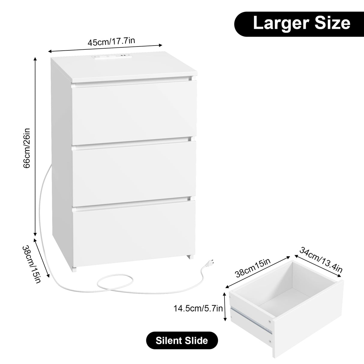 FOTOSOK White Nightstand Set of 2, 26" H White Night Stand with Charging Station, Nightstand Set 2 with USB Ports & Power Outlets, Silent Slides, Wooden End Side Table Bedside Table for Bedroom FOTOSOK