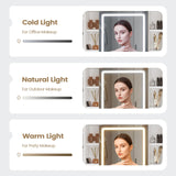 AOGLLATI Makeup Vanity with Lights in 3 Colors, White Vanity Desk with Mirror and Lights, Vanity Table with Charging Station, Makeup Desk with Visible Drawers, Hidden and Open Storage Shelves AOGLLATI