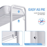 TOOLF 3-Tier Rolling Cart with Table Top, Metal Storage Cart on Wheels, Utility Organizer with Wooden Tray, Lockable Casters, Easy Assembly for Bathroom, Living Room, Office, Kitchen, White TOOLF