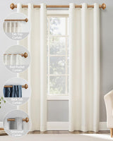 Wood Curtain Rods for Windows 48 to 84 Inch, 1 Inch Heavy Duty Curtain Rods with Imitation Wood Grain Finials, Boho Adjustable Drapery Rods, Farmhouse Rustic Single Window Curtains Rods HIQTEK